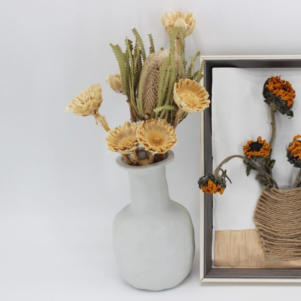 white dried preserved Africa Chrysanthemum floral arrangement