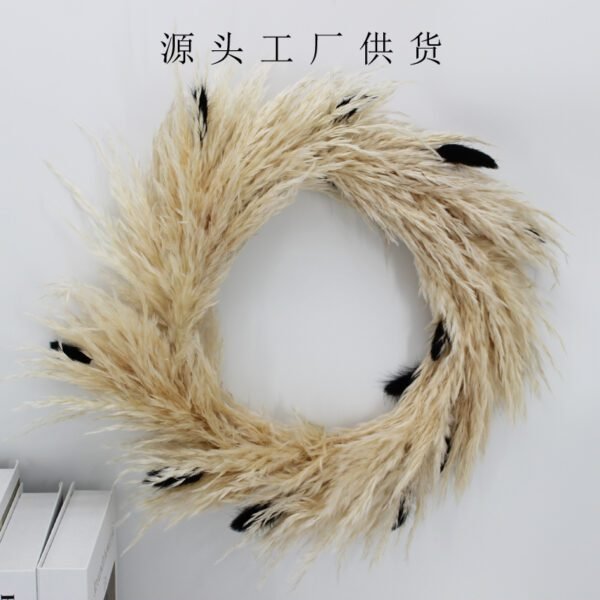 3HLINK dried pampas grass black bunny tails Wreath