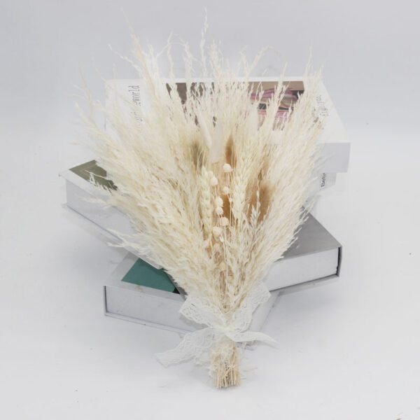 white preserved dried small pampas grass flower bouquet