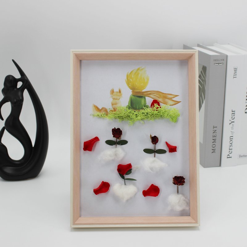 cotton，rose and moss little Prince diy dry flower photo frame A4